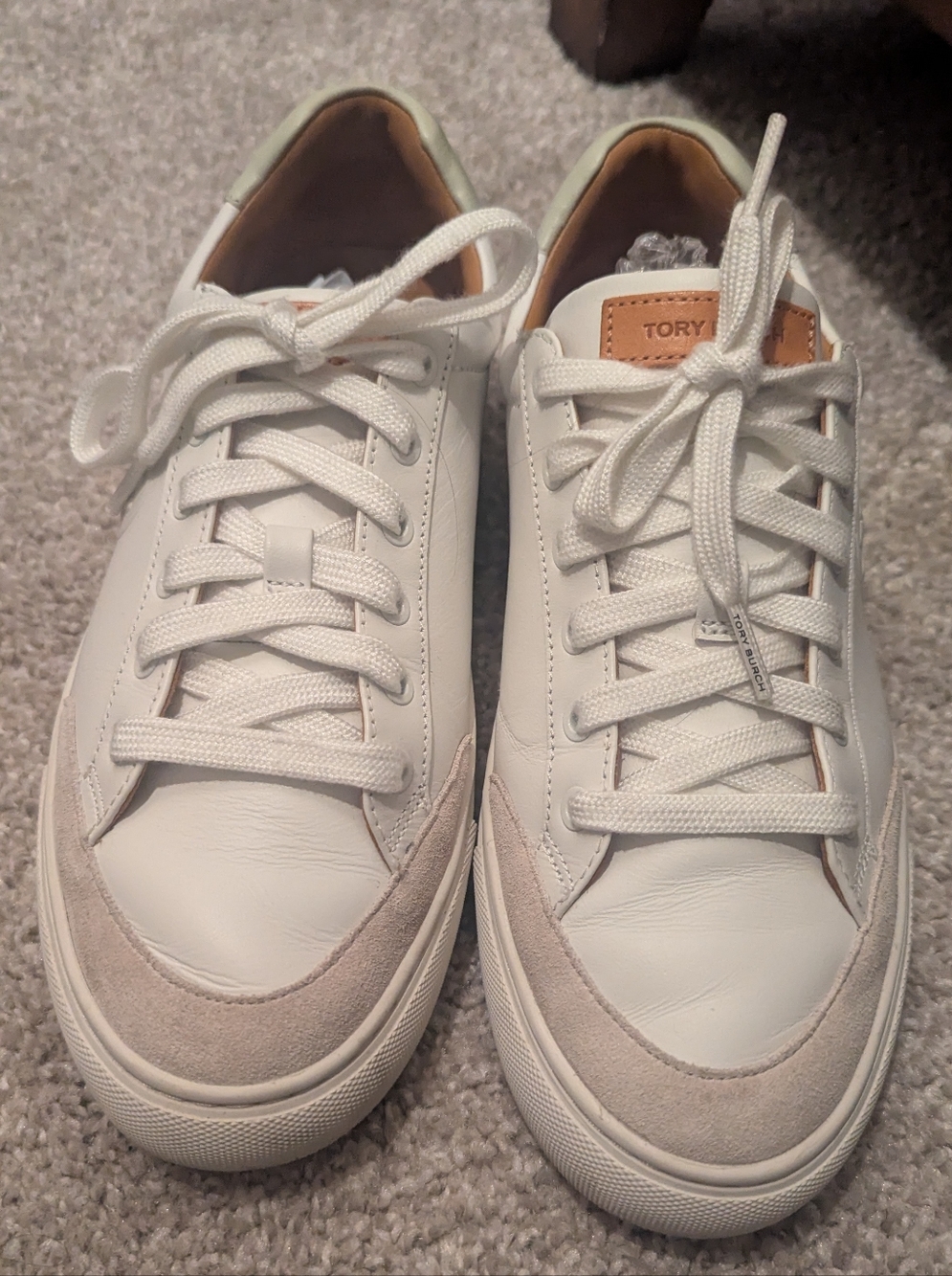 Tory Burch White Leather Sneakers with Beige Suede Accents